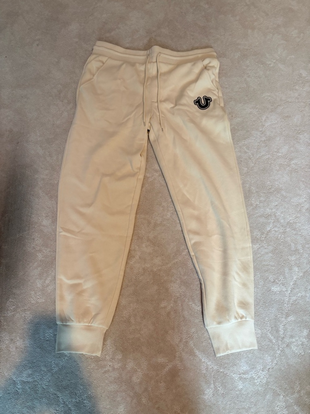 True Religion Cream Logo Sweatpants with Branded Tag
